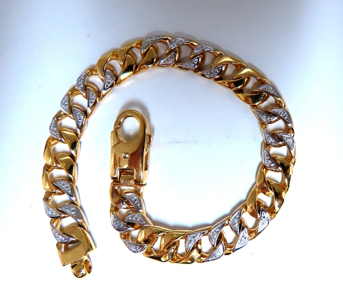 14ktgold  Mens Classic Figaro Bracelet 7.5 inch .22ct diamonds *v