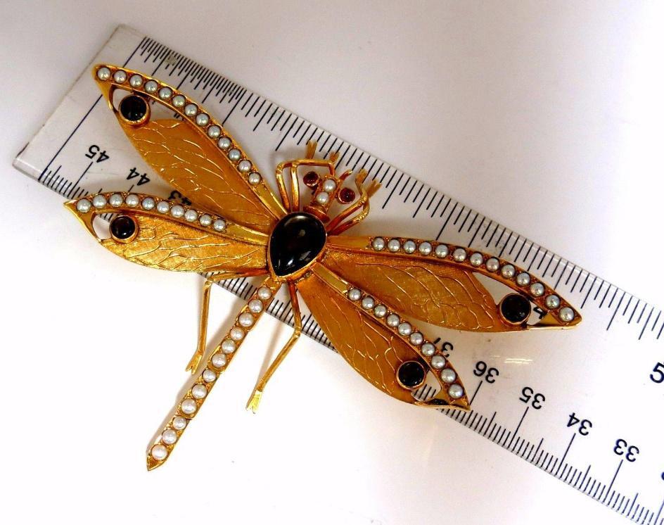 Dragonfly Natural Pearls Blackstar Brooch Pin 18Kt Gold Ref 12303 *v