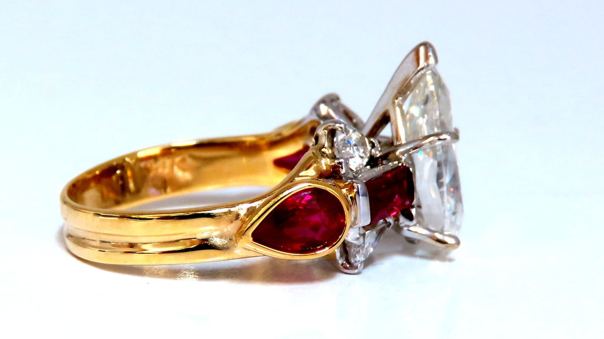 GIA Certified 2.64ct Natural Pear Diamond Ruby ring 14kt *V