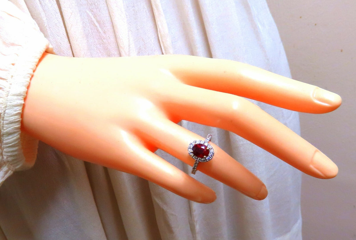 GIA Certified Thailand Ruby 1.71ct  Halo Diamond ring 18kt Vivid Red Prime*v