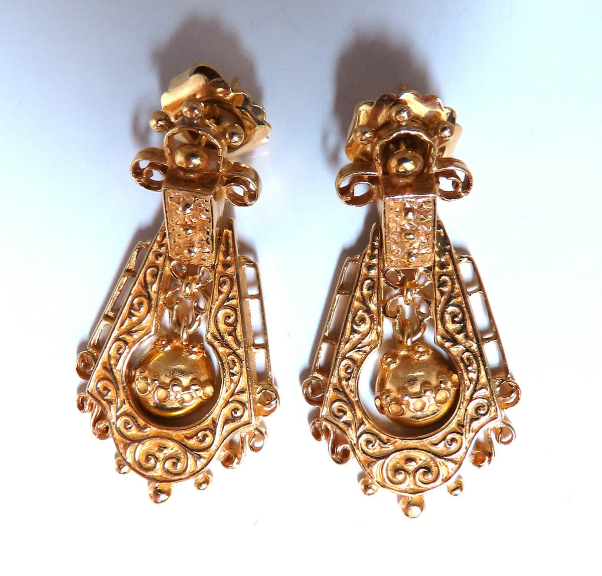 Gypsy Dangle Bohemian Deco Earrings 14kt Gold *v