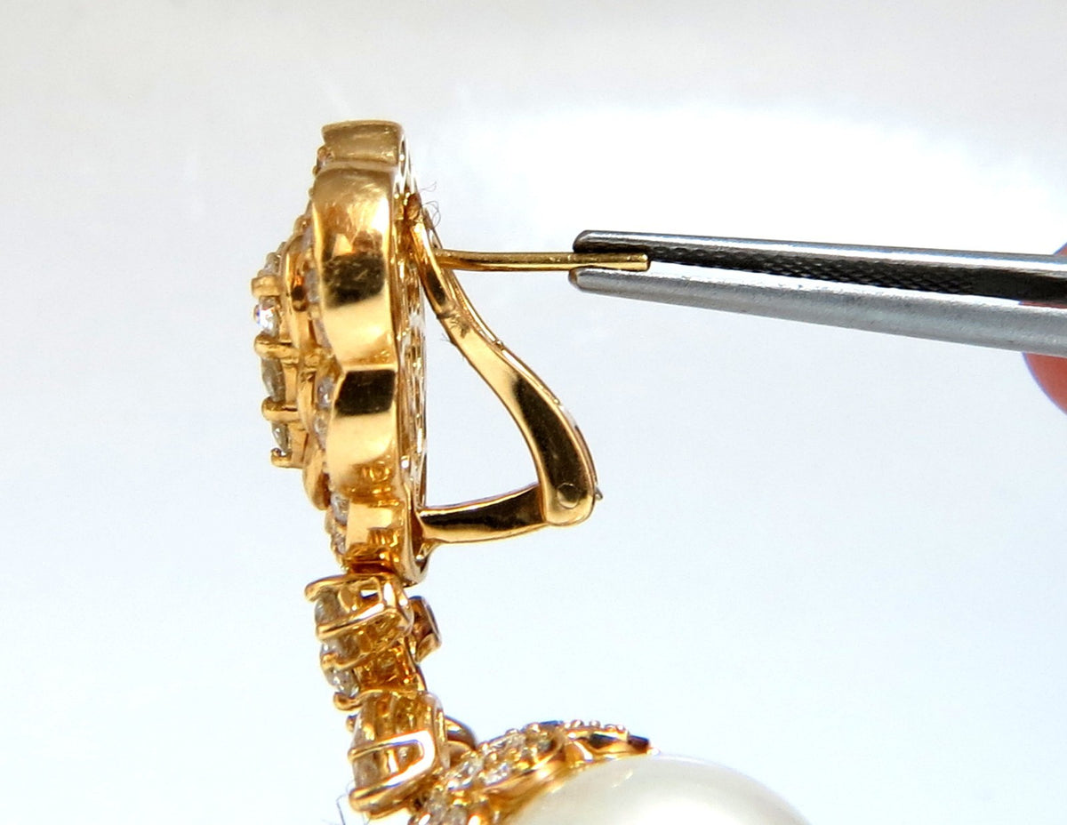 15.6mm Natural South Sea Pearl 7.50ct Diamonds Dangle Earrings 18kt *v