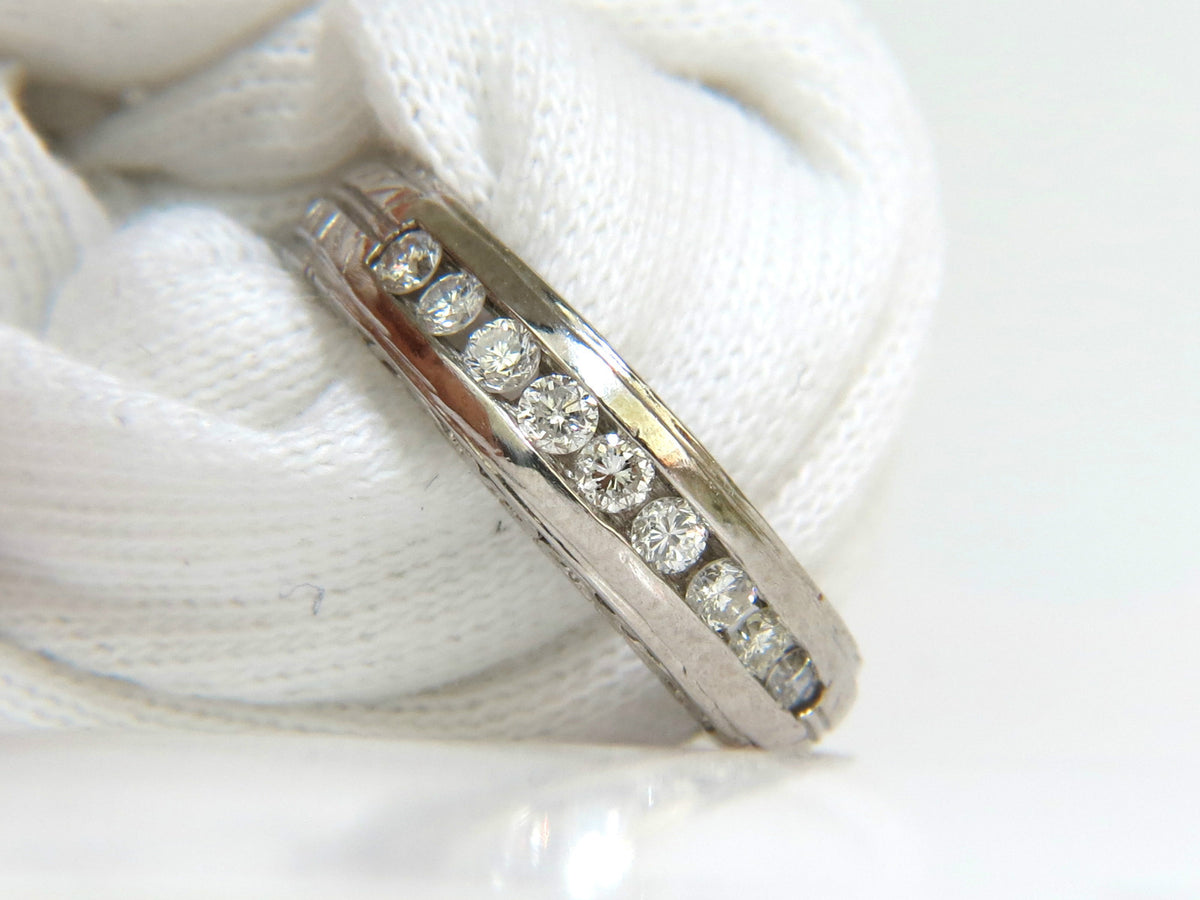 .35ct. NATURAL DIAMONDS CHANNEL DECO GILT ETCHED SCALING SHANK RING PLATINUM *v