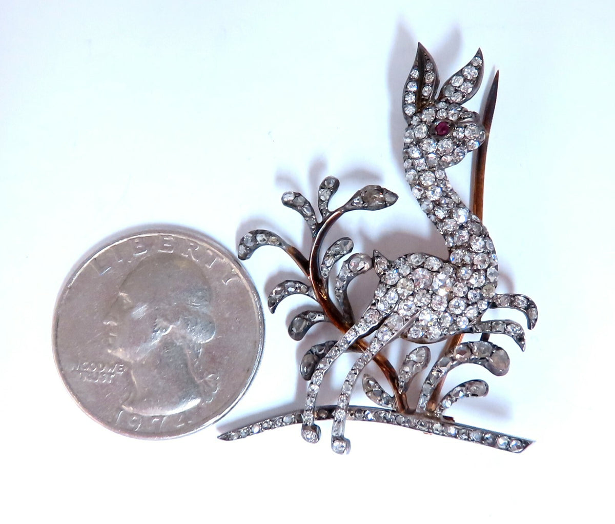 Antique 3ct Natural Diamonds Deer Pin 14kt *v