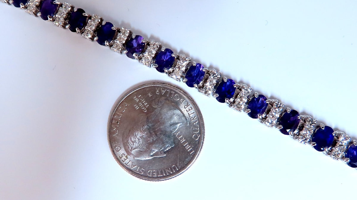 10ct Natural Oval Purple Amethysts Diamonds Tennis Bracelet 14kt Gold *v