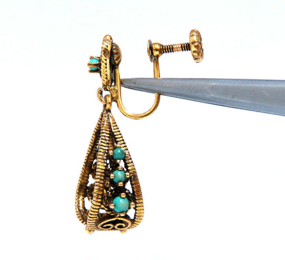 14kt yellow gold turquoise dangle earrings *v
