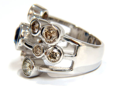 3.20ct NATURAL SAPPHIRE FANCY BROWN DIAMONDS RING 14KT STATION FLUSH DECO *v