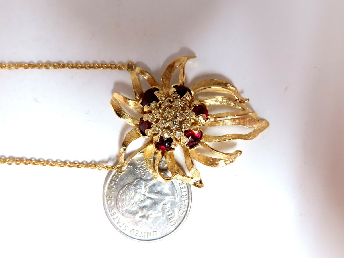4.02ct Natural Red Spinel Yellow Diamonds Still Life 3D Orchid Necklace 14kt *v