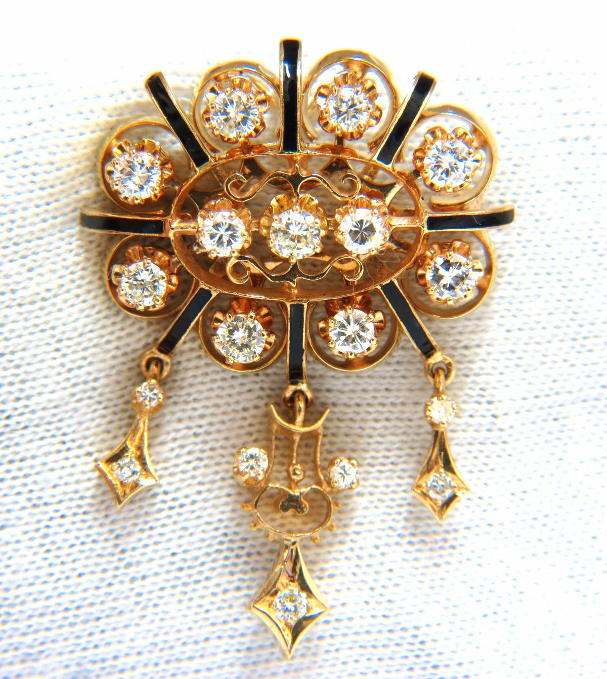 1.50ct diamonds tassel 1960's pendant brooch pin 14kt *v