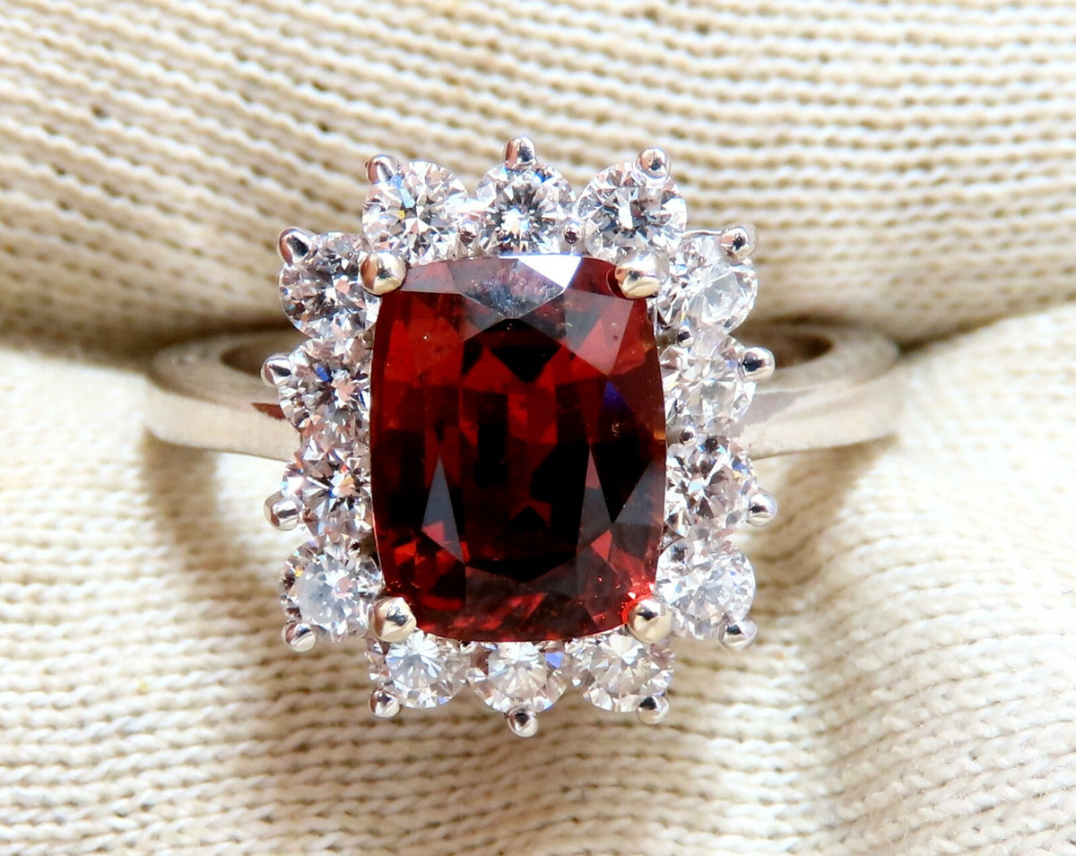 GIA Certified 3.38ct Natural Orange Sapphire Diamonds Ring 14kt No Heat *v