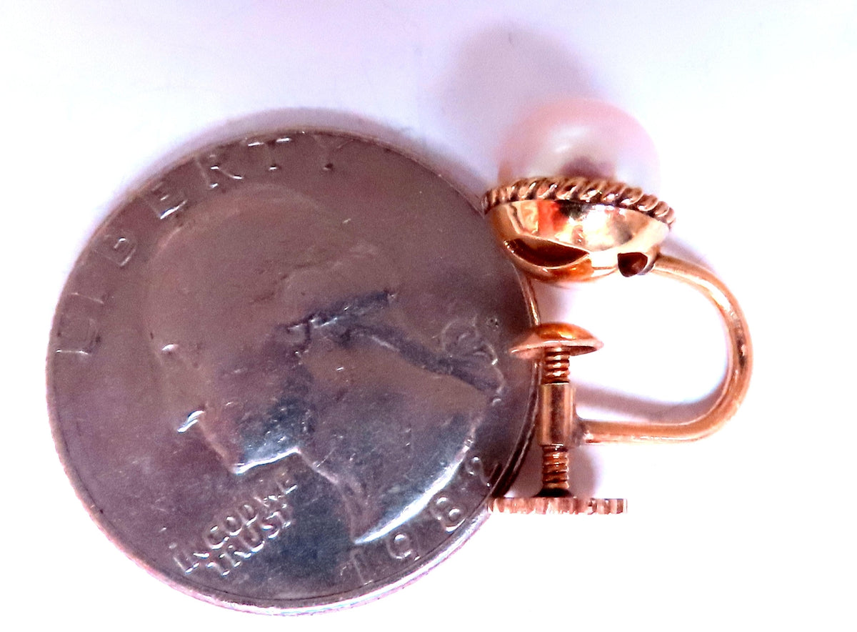 Federalist 7.50m Vintage Pearl Functional Lobe Screw Earrings 14kt gold 12598 *v