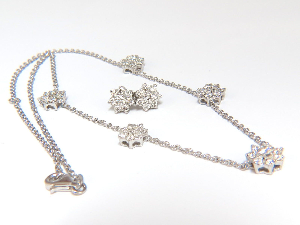 5.50CT NATURAL DIAMONDS FLOATING CLUSTER EARRINGS NECKLACE SUITE 18KT *v