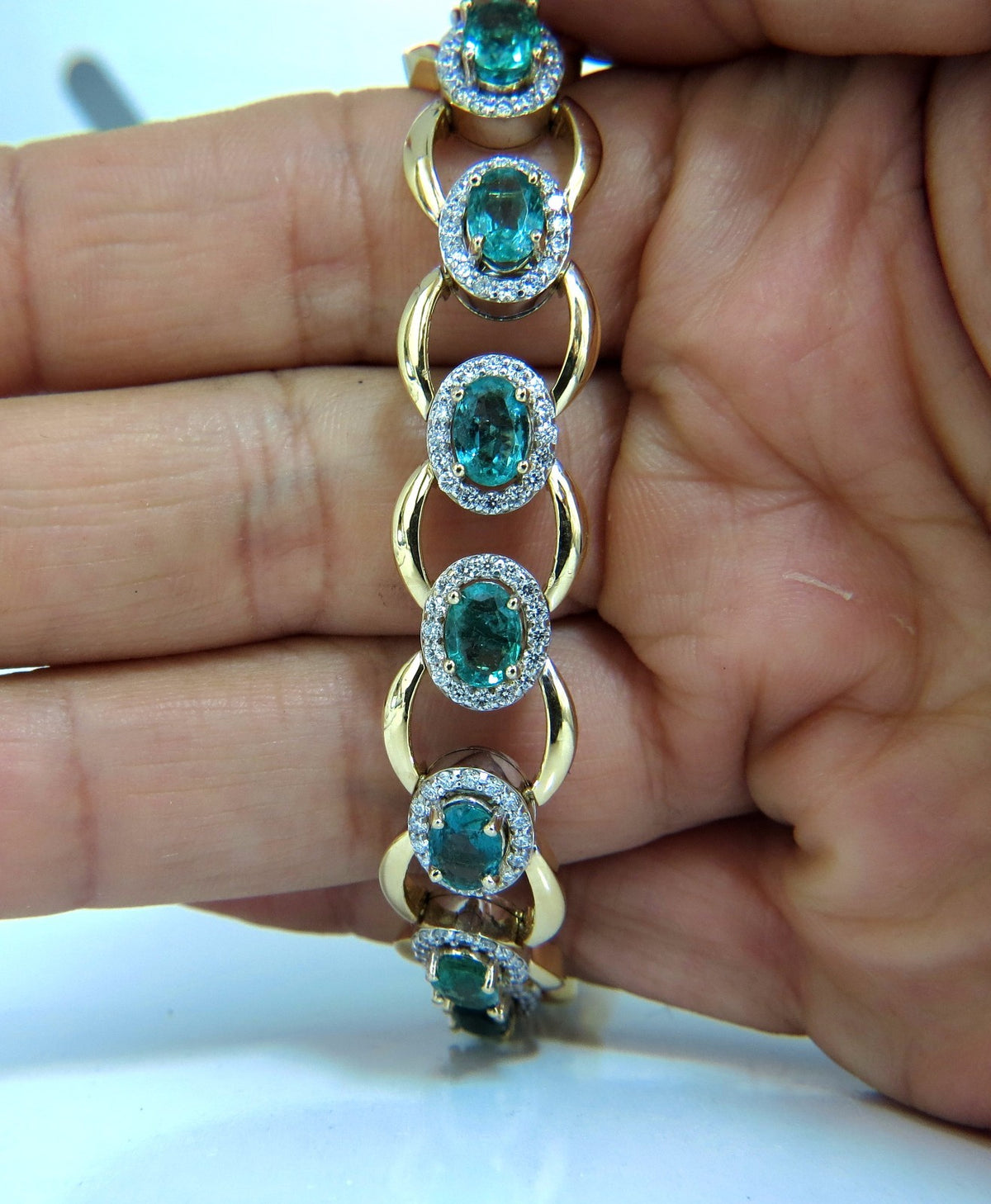 13.10ct Bright vivid green natural emerald diamonds cluster bracelet 14kt *v