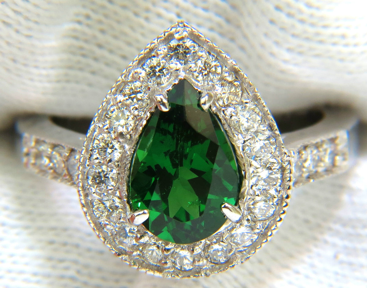 2.56CT NATURAL BRIGHT FINE GEM GREEN TSAVORITE DIAMOND RING 14KT *v