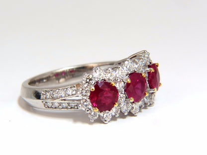 2.52ct natural vivid red ruby diamonds ring 14kt three stone halo class *v
