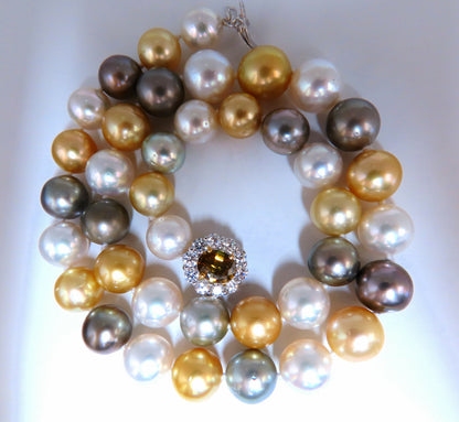 GIA certified Natural Multicolor Tahitian Saltwater Pearls necklace 11.7m 14k *v