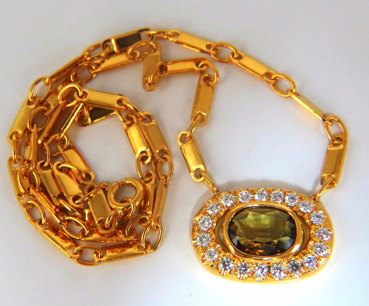 2.70ct natural orange brown sapphire diamonds necklace 18kt 14.25 inch *v