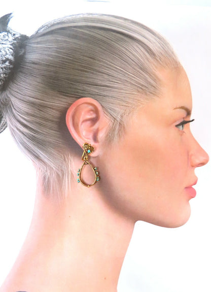 14kt yellow gold turquoise dangle earrings *v