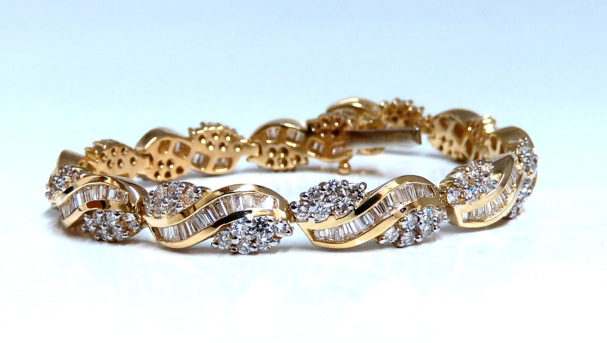 Natural Round & Baguettes Diamonds Cluster Channel Bracelet 14kt *v