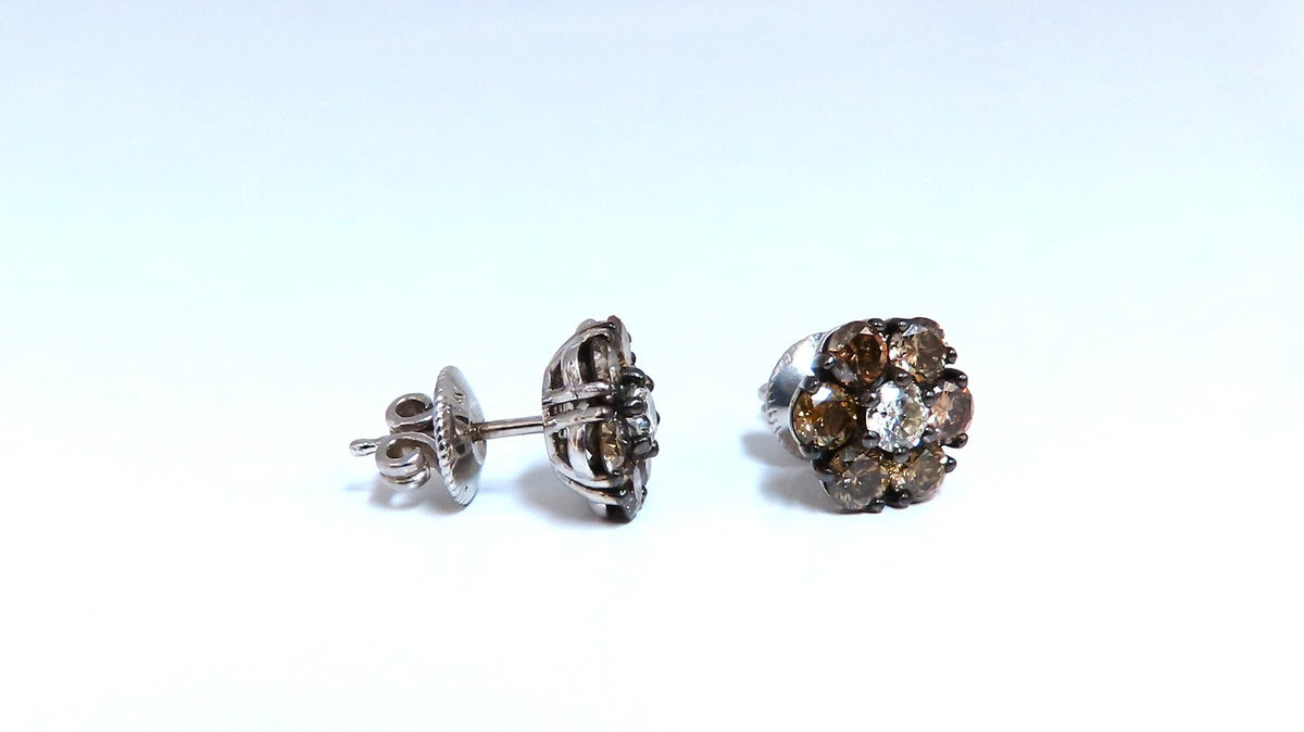 2.71ct. natural round diamond cluster earrings 14 karat Fancy Browns *v