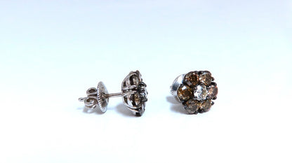 2.71ct. natural round diamond cluster earrings 14 karat Fancy Browns *v