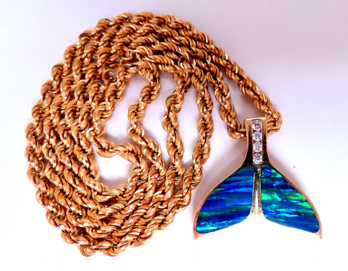 Opal Large Whale Tale Rope Chain Necklace 14kt Gold 12513 *v