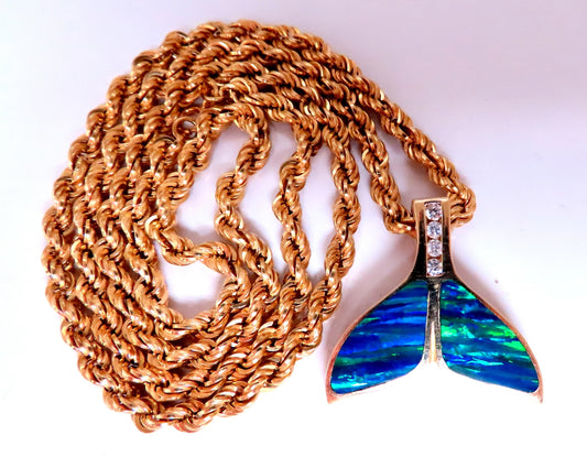 Opal Large Whale Tale Rope Chain Necklace 14kt Gold 12513 *v