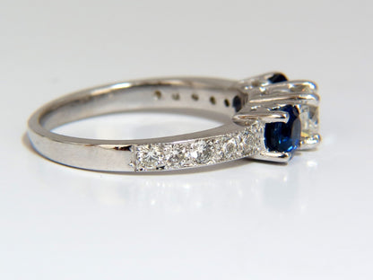 1.85ct NATURAL BLUE SAPPHIRE DIAMONDS RING 14KT CLASSIC THREE BEAD SET *v