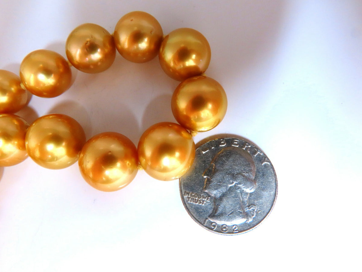 GIA certified Natural South Sea Golden Pearls Necklace 14mm *v