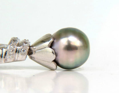 10.50MM NATURAL TAHITIAN PEARL & 1.10CT DIAMONDS PENDANT & NECKLACE 14KT *v