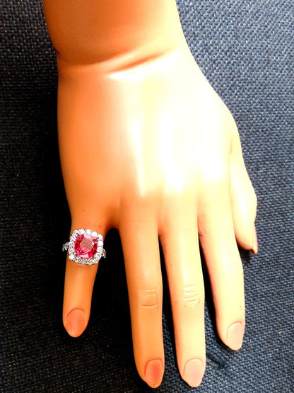 GIA Certified Natural No Heat Spinel 3.86ct Diamonds Cluster Ring 14Kt *v
