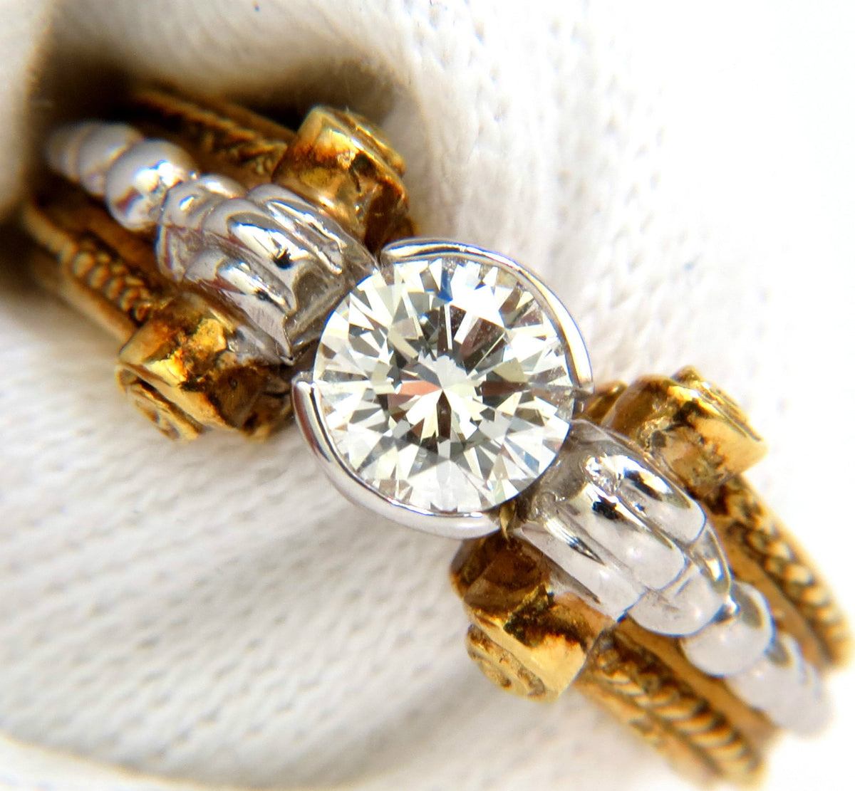 18KT .73CT ROUND BRILLIANT NATURAL DIAMOND RING GILT DECO H/VS *v