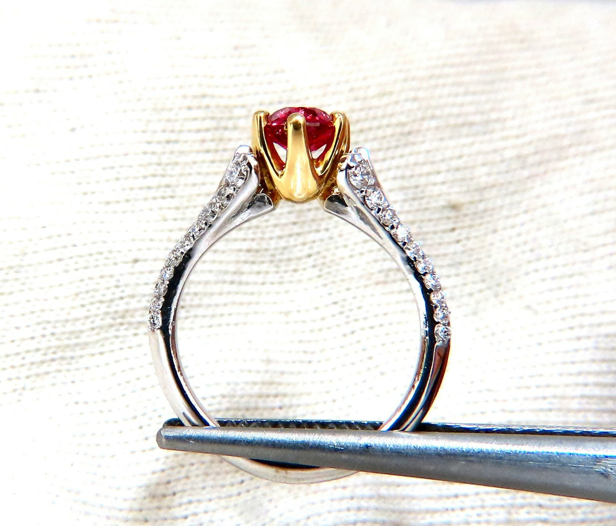 AIGS Certified 1.07ct Natural Pink No Heat Ruby Diamonds Ring 14 Karat *v
