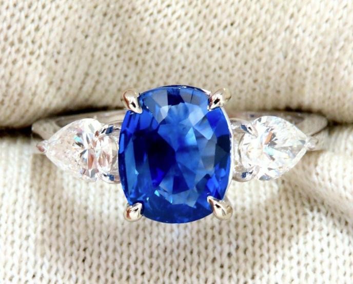 GIA Certified 2.94ct Natural No Heat Blue Sapphire Diamonds Ring 14kt #12347 *v