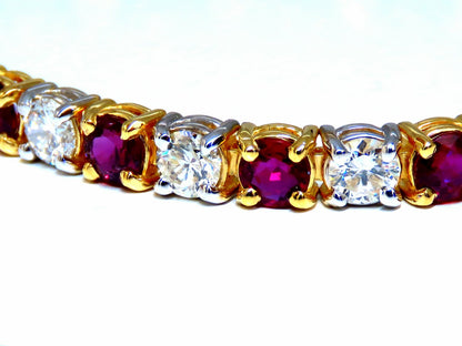 11.83ct Vivid Red Natural Ruby Diamonds Tennis Bracelet 14kt Gold Two Toned *v