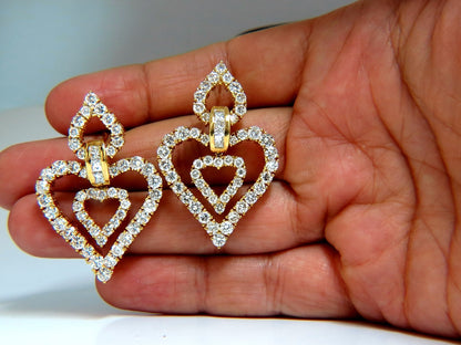 10.00ct natural baguette & rounds diamond heart dangle earrings 18kt huge**