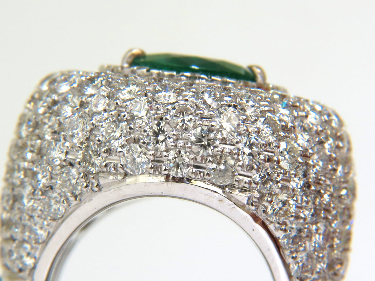 17.60CT 18K GOLD NATURAL FINE GREEN EMERALD DIAMOND 3D DOME RING *v