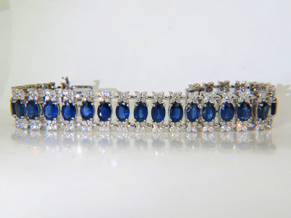 33.75CT NATURAL GEM SAPPHIRE DIAMOND BRACELET 3 ROW & WIDE CUFF 14KT *v