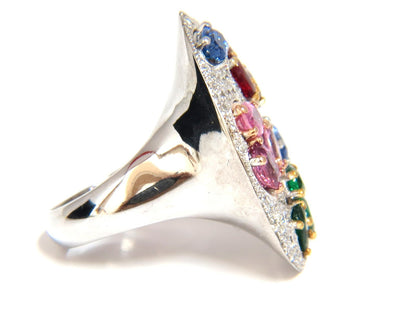 7.26CT NATURAL SAPPHIRE EMERALD RUBY DIAMONDS SECTIONAL COCKTAIL RING 18KT*v