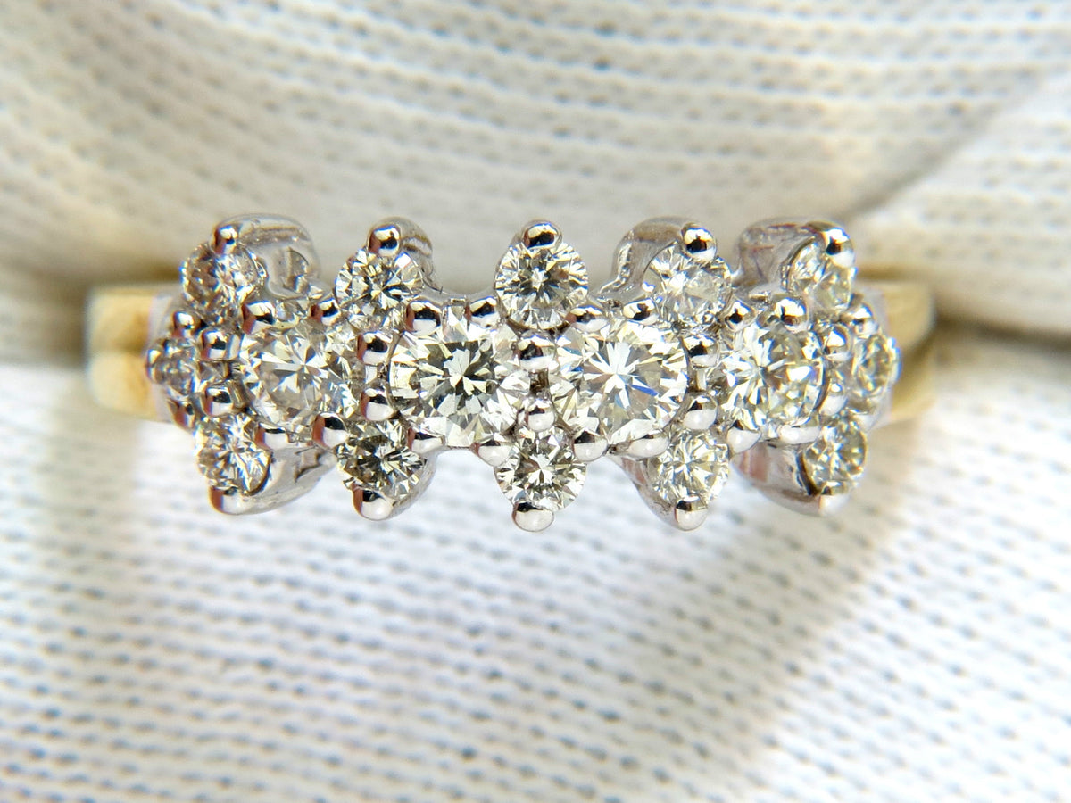 18KT GOLD 1.00CT NATURAL DIAMONDS CLUSTER BAND RING EXCELLENT CUTS *v