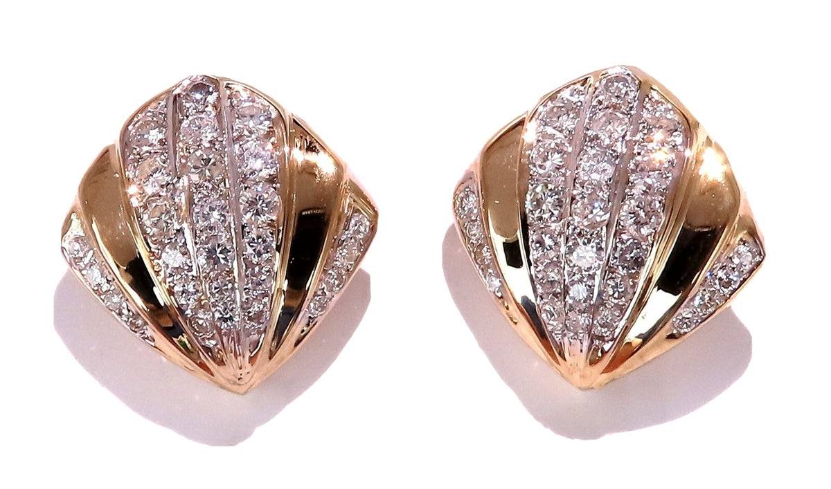 2ct. natural round diamond shell crest clip earrings 14kt gold *v