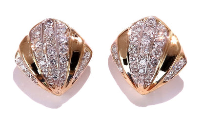 2ct. natural round diamond shell crest clip earrings 14kt gold *v