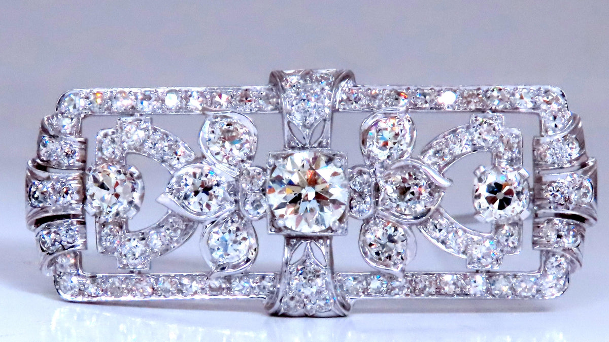 GIA Certified Natural Diamond Vintage Deco Pin Brooch Platinum 12418 *v