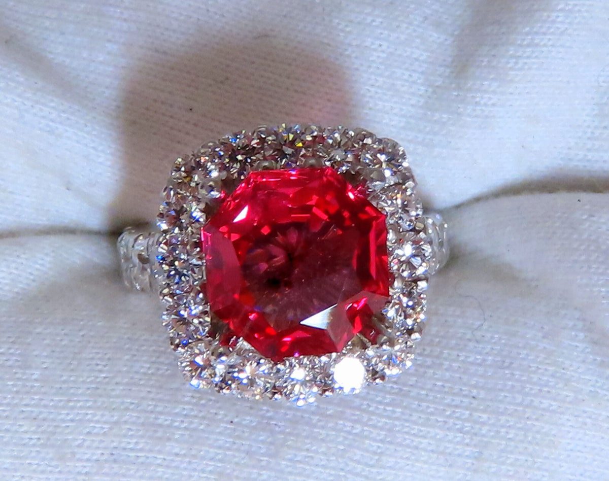 GIA Certified Natural No Heat Spinel 3.86ct Diamonds Cluster Ring 14Kt *v