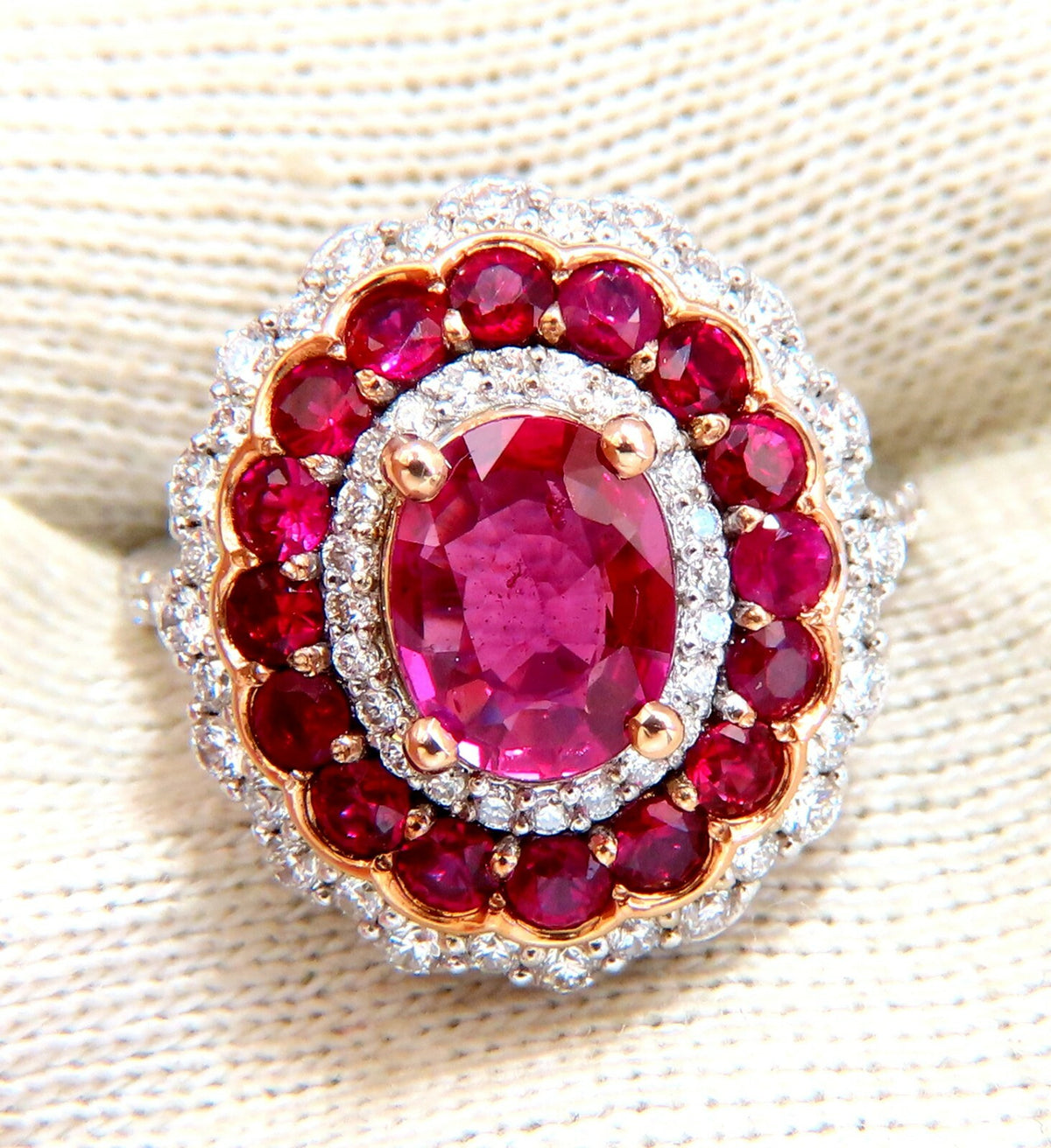 GIA Certified 4.06ct oval cut red No Heat Ruby diamonds Ballerina ring 14kt*V