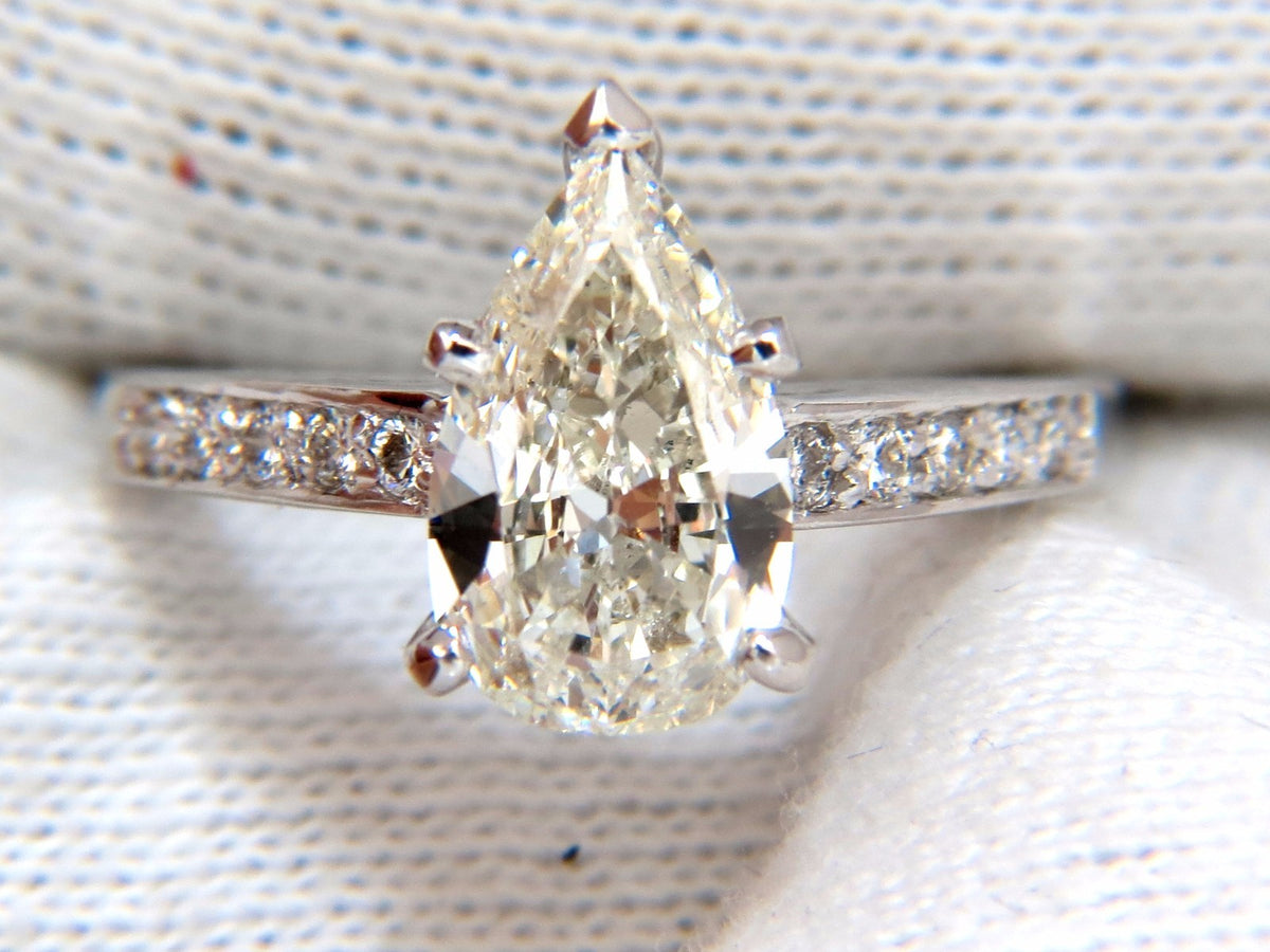 GIA Certified 1.49ct Pear Shape diamond ring .20ct. round accents 14kt *v