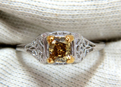 .57ct Natural Fancy Orange Brown Diamond Vintage Gilt Ring 14 Karat *v