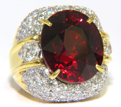 32.64ct GIA NATURAL RED SPESSARTITE GARNET DIAMONDS RAISED DOME RING 18KT *v