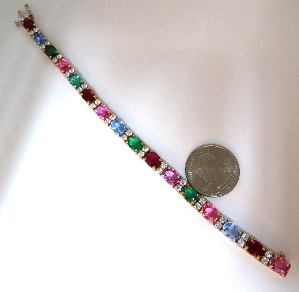 22.90ct natural sapphires emeralds ruby diamond tennis bracelet 14 karat *v