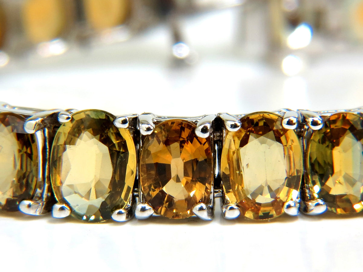 33.00ct. NATURAL GEM YELLOW GREEN ORANGE COLOR SAPPHIRES TENNIS BRACELET 14kt *v